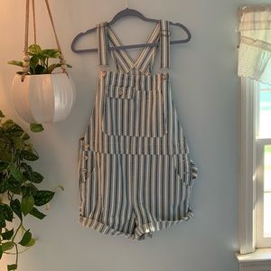 American Eagle striped overalls